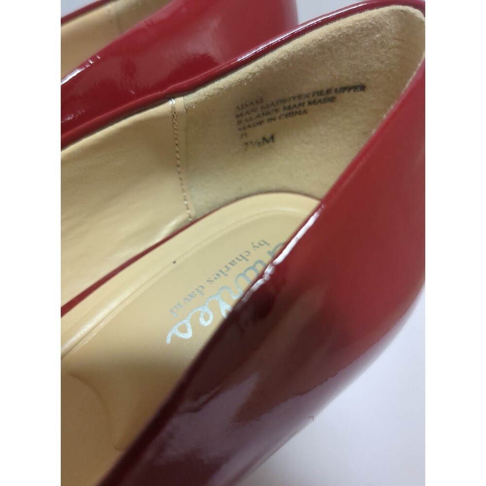 Ladies Charles David Adam Shiny Red Kitten Heel Pumps Sz 7.5 Beautiful - Picture 5 of 10